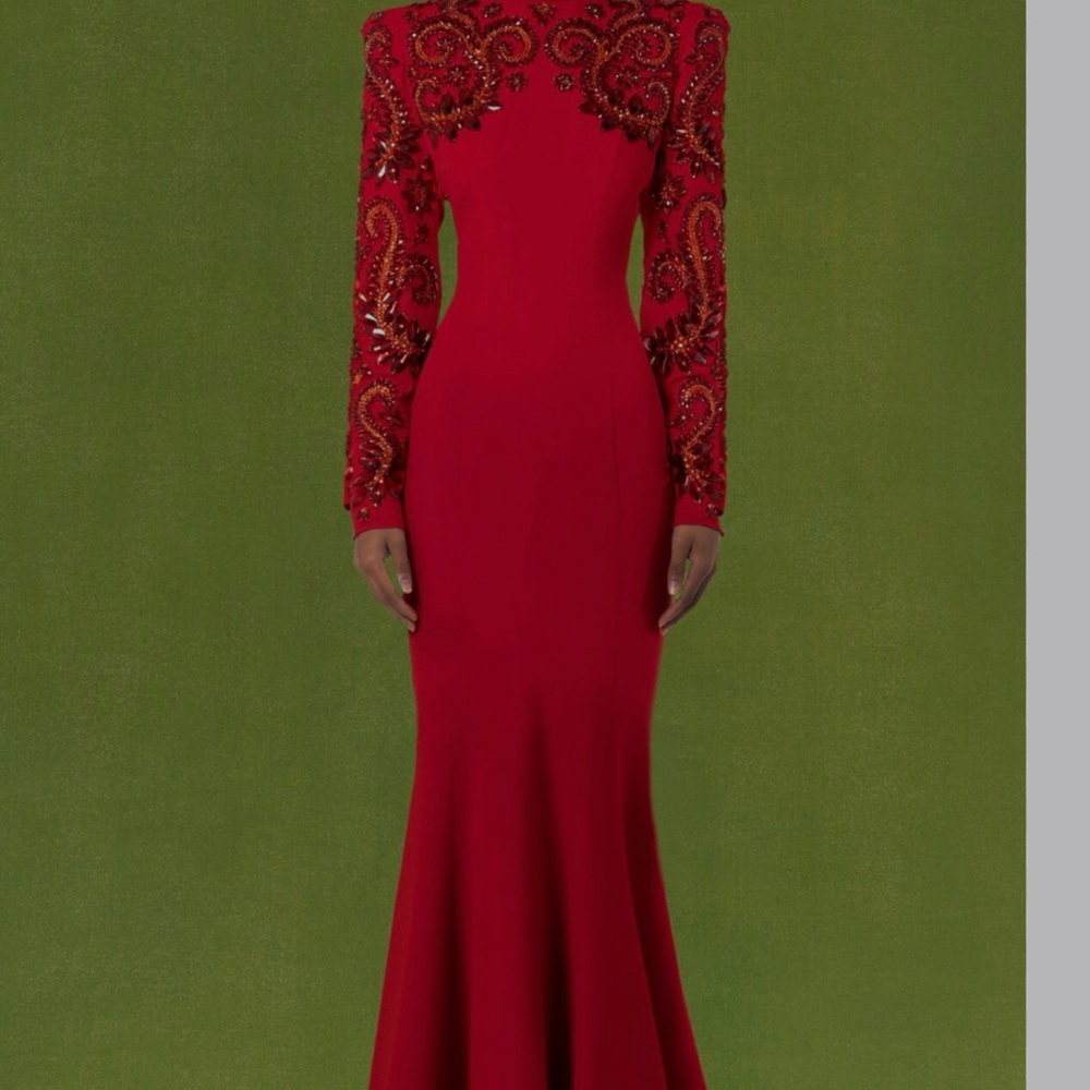 Andrew Gn Runway Crystal Red Gown Dress 40/8